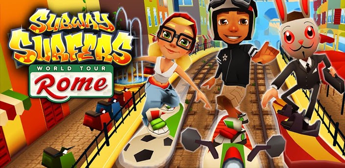 Subway Surfers in Rome. Earn coins then buy , win ,cool people.