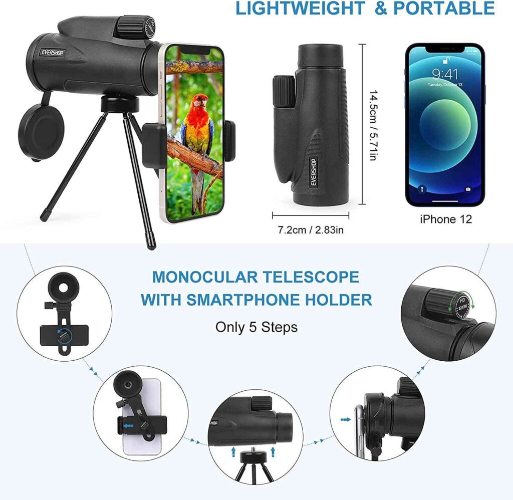 Evershop Monocular Telescope with Low Night Vision, monocular telescope for iPhone, best monocular telescope for iPhone