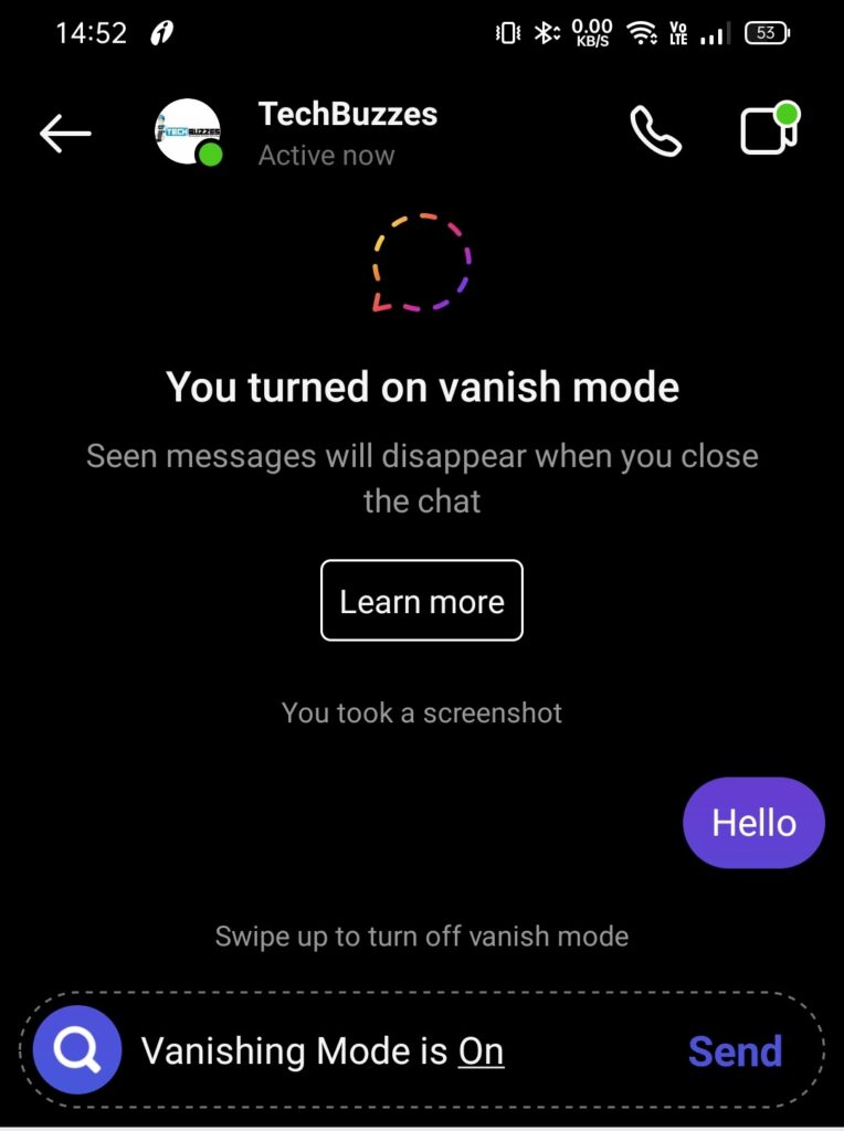 Enable Dotted circle, Dotted Circle on Instagram, Turned on Vanish Mode on Instagram
